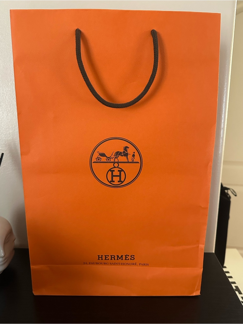 Hermes Orange Shopping Bag with Black Logo and Handles
